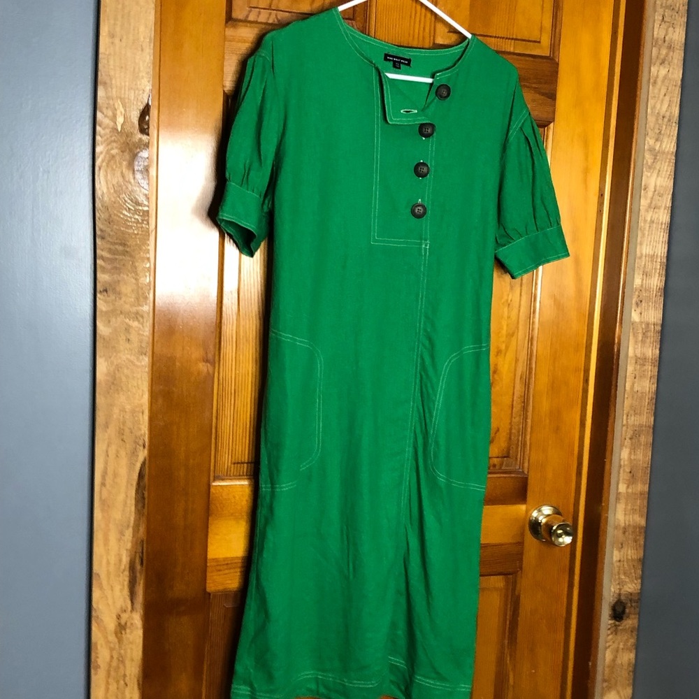 Kelly green linen belted dress size XS Who What Wear